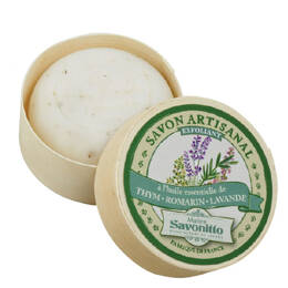 Savon parfum Thym, Romarin Lavandin dans boite en bois 100g
