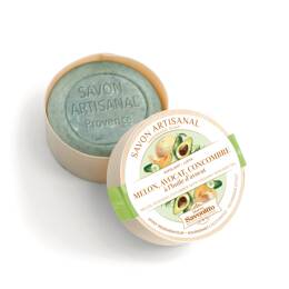 Savon Melon, Avocat & Concombre avec exfoliant dans boîte en bois 100g