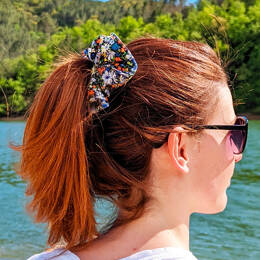 Chouchou fleuri bleu taille L