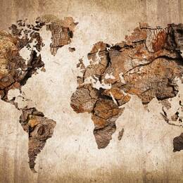 Tableau carte du monde effet bois imprimé sur toile 45x30 cm