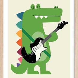 Affiche enfant rock croco avec cadre bois 30x45 cm