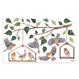 Stickers branches et oiseaux en vinyle mat 64 x 40 cm