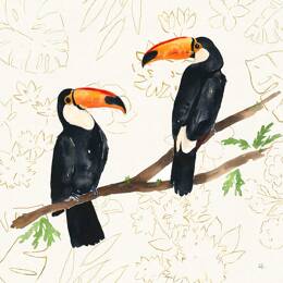 Tableau joyeux oiseaux tropicaux imprimé sur toile 50x50 cm