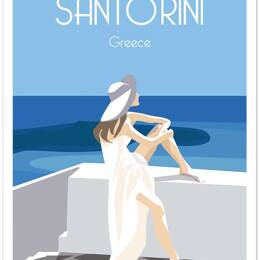 Affiche voyage le bleu de Santorin sans cadre 30x45 cm