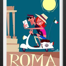 Affiche voyage en amoureux avec cadre noir 60x90 cm