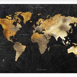 Affiche carte du monde dorée sans cadre 90x60 cm