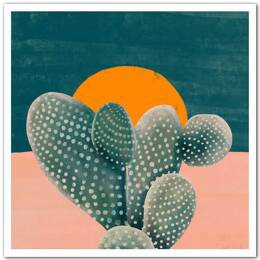Affiche illustration cactus et soleil orange sans cadre 30x30 cm