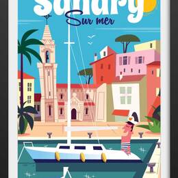 Affiche vacances à Sanary avec cadre noir 30x45 cm