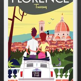 Affiche voyage à Florence avec cadre noir 20x30 cm