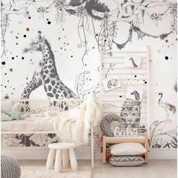 Papier peint panoramique enfant Scènes girafes, Gris foncé 5