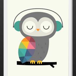 Affiche  hibou music avec cadre noir 30x45 cm