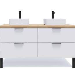 Meuble salle de bain 2 vasques posées 140cm 4 tiroirs Blanc