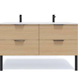 Meuble salle de bain double vasque 140cm 4 tiroirs Chêne