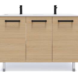 Meuble salle de bain double vasque 120cm 3 portes Chêne