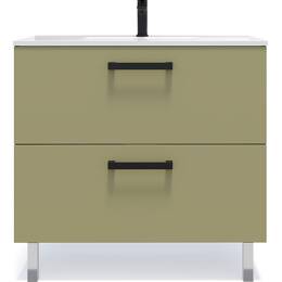 Meuble salle de bain vasque intégrée 90cm 2 tiroirs Vert
