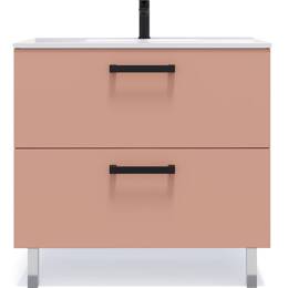 Meuble salle de bain vasque intégrée 90cm 2 tiroirs Abricot