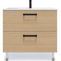 Meuble salle de bain vasque intégrée 90cm 2 tiroirs Chêne