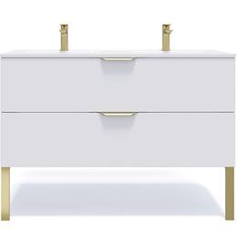 Meuble salle de bain double vasque 120cm 2 tiroirs Blanc