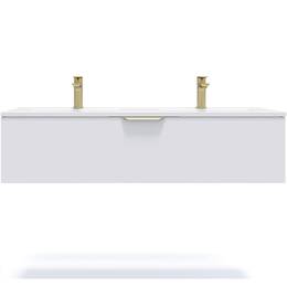 Meuble salle de bain double vasque 120cm 1 tiroir Blanc