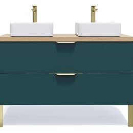 Meuble salle de bain 2 vasques posées 120cm 2 tiroirs Bleu
