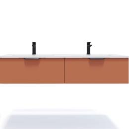 Meuble salle de bain double vasque 140cm 2 tiroirs Terracotta
