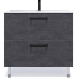 Meuble salle de bain vasque intégrée 90cm 2 tiroirs Ardoise métallisée