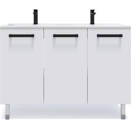 Meuble salle de bain double vasque 120cm 3 portes Blanc