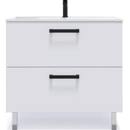 Meuble salle de bain vasque intégrée 90cm 2 tiroirs Blanc