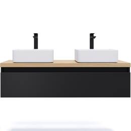 Meuble salle de bain 2 vasques posées 120cm 1 tiroir Noir