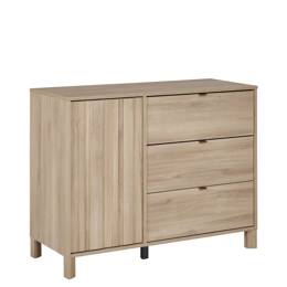 Commode calypso 3 tiroirs 1 porte effet bois chêne doré effet claustra