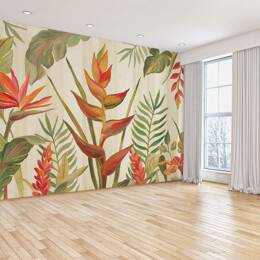Papier peint panoramique feuilles fleurs du paradis 364x270 cm