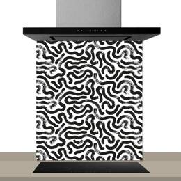 Fond de hotte décorative, virgules noir et blanc 60x70  cm