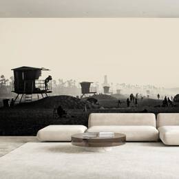 Papier peint cabanes à miami beach n&b 364x270 cm