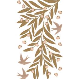 Stickers branche fleurie et hirondelles en vinyle mat 29,7x42 cm
