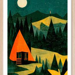 Affiche enfant cabane dans la forêt  avec cadre bois 40x60 cm