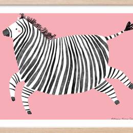 Affiche enfant zèbre rose  avec cadre bois 60x40 cm