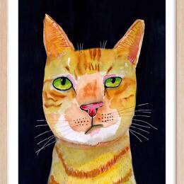 Affiche enfant chat roux  avec cadre bois 40x60 cm