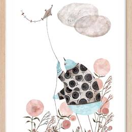 Affiche enfant cerf volant  avec cadre bois 40x60 cm