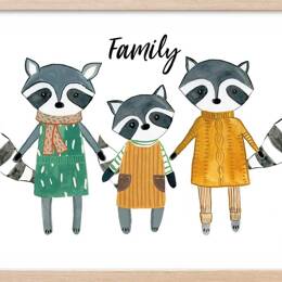Affiche enfant famille voisine  avec cadre bois 60x40 cm