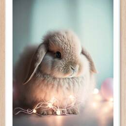 Affiche enfant lapin lumineux  avec cadre bois 40x60 cm