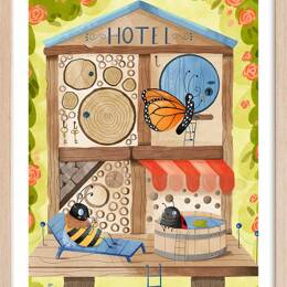 Affiche enfant hôtel pour insectes  avec cadre bois 40x60 cm