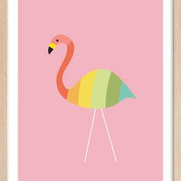 Affiche enfant flamant citron  avec cadre bois 40x60 cm