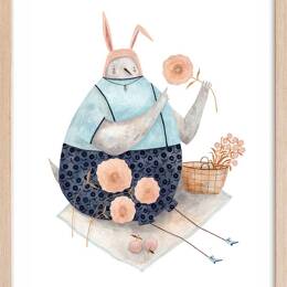 Affiche enfant pigeon aux fleurs  avec cadre bois 40x60 cm