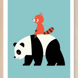 Affiche enfant panda walk  avec cadre bois 40x60 cm