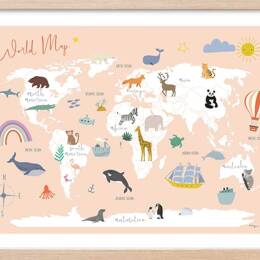 Affiche enfant exploration  avec cadre bois 60x40 cm