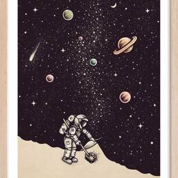 Affiche enfant coup de balai  avec cadre bois 40x60 cm