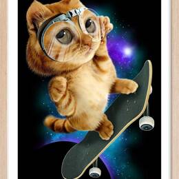 Affiche enfant skate chat  avec cadre bois 40x60 cm