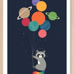 Affiche enfant raton dans la galaxie  avec cadre bois 40x60 cm