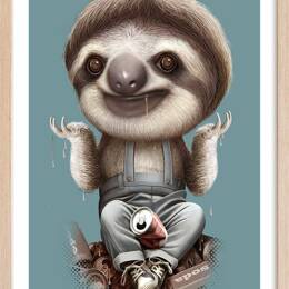 Affiche enfant les paresseux s'en fichent  avec cadre bois 40x60 cm