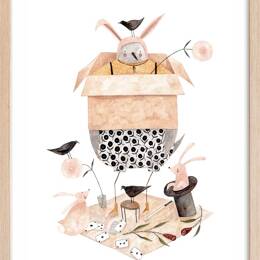 Affiche enfant tour de magie  avec cadre bois 40x60 cm